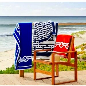 Hudson Park Borderlink (1) Beach Towel Blue & White New